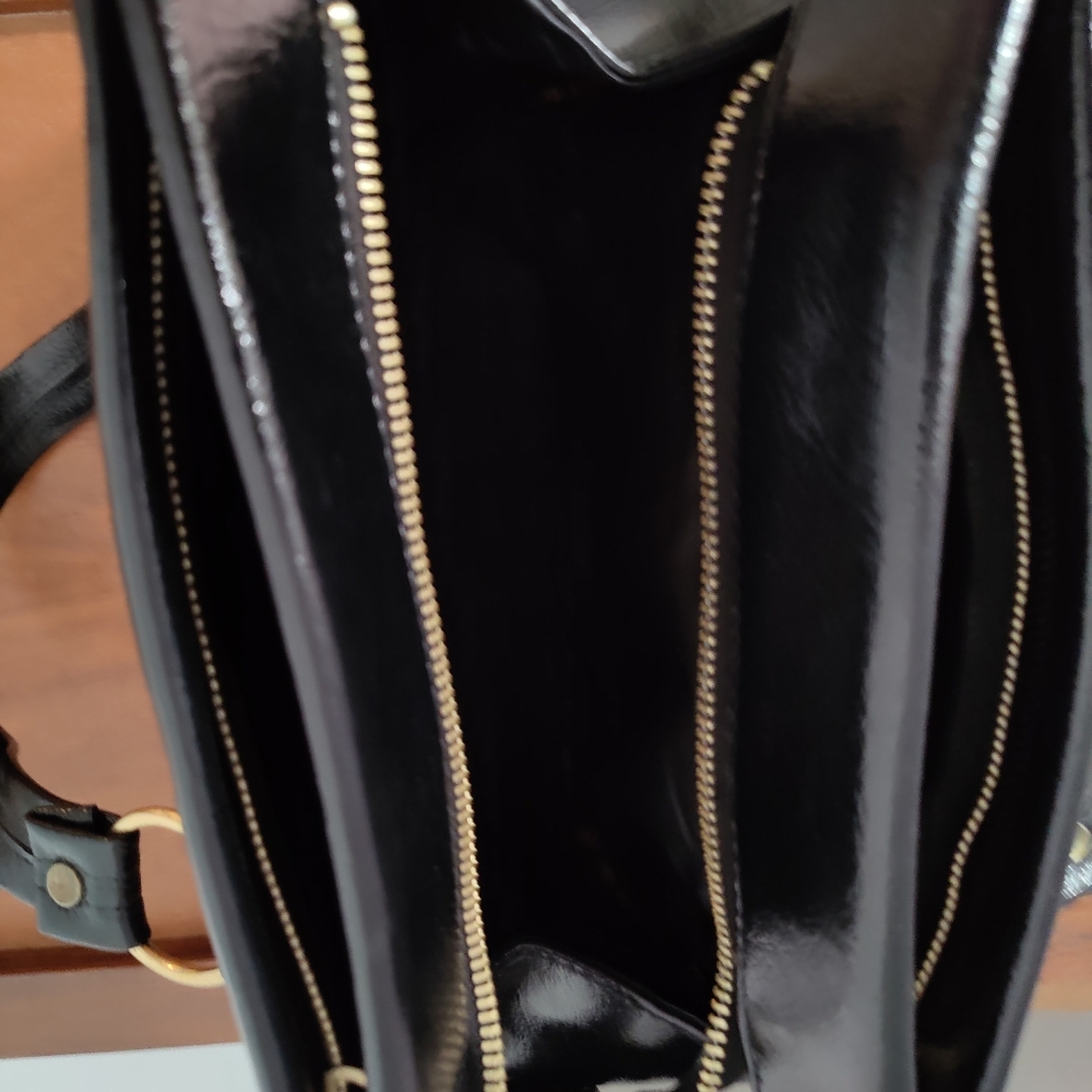 carpet tapestry vintage handbag purse black patent leather iconic 70s chic - Picture 6 of 7